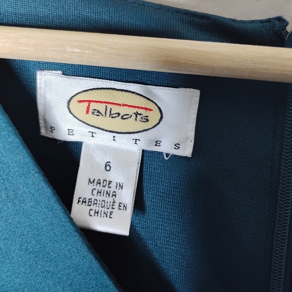 Vintage Talbots Teal Bow-Bust Midi Dress | Silk Bodice | Long Sleeve | 6P - Picture 7 of 9